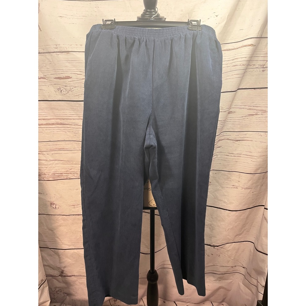 Alfred Dunner Navy Blue Corduroy Elastic Waist Straight Leg Pants Womens 16